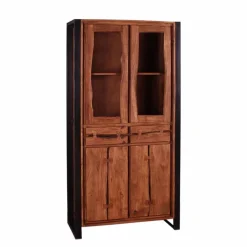 Best Wohnen Industry Vitrinenschrank Smantana aus Holz Akazie Cognac