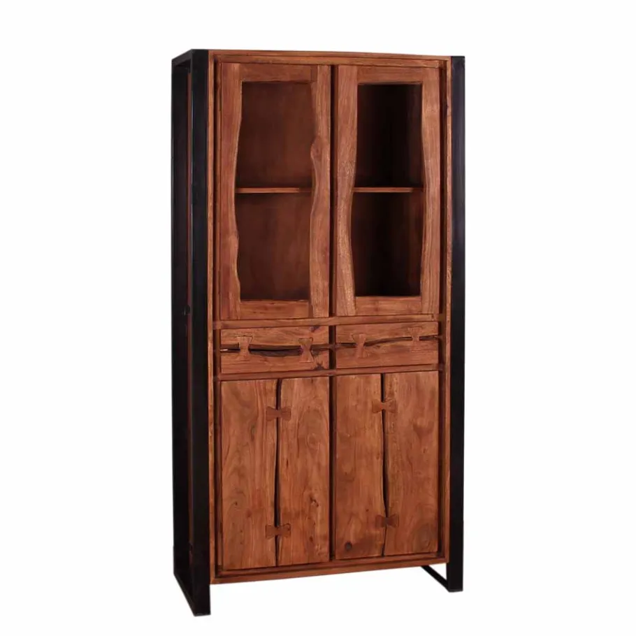 Best Wohnen Industry Vitrinenschrank Smantana aus Holz Akazie Cognac