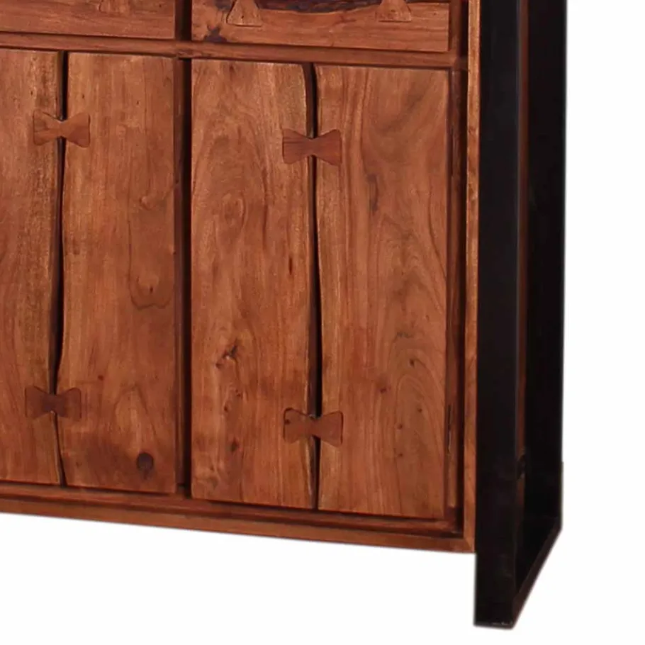 Best Wohnen Industry Vitrinenschrank Smantana aus Holz Akazie Cognac
