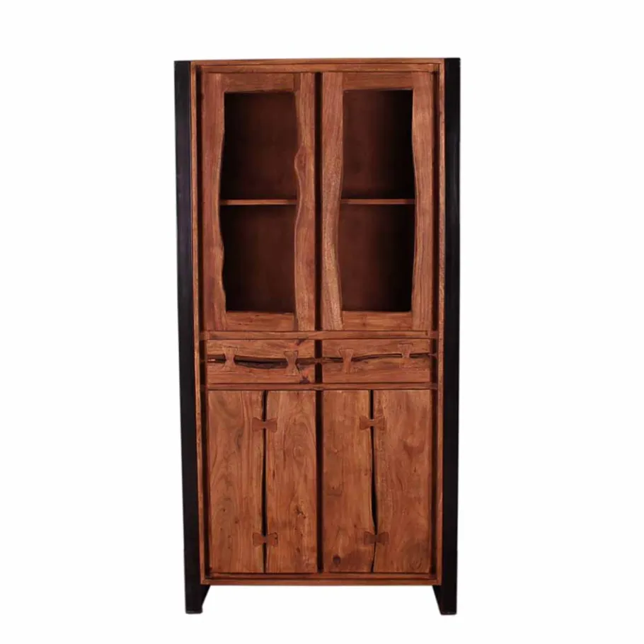 Best Wohnen Industry Vitrinenschrank Smantana aus Holz Akazie Cognac