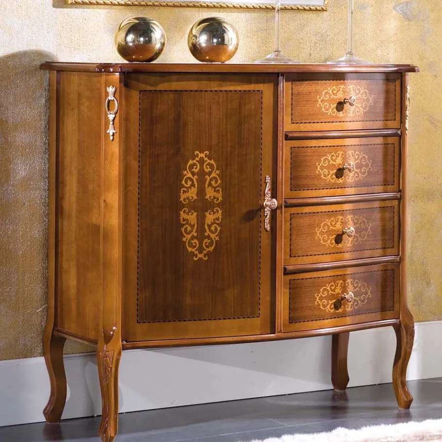 New Wohnen Italienische Barock Kommode Natale mit Nussbaum Furnier
