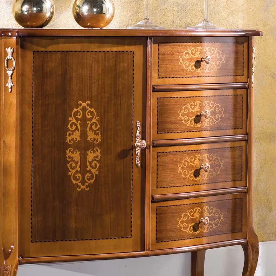 New Wohnen Italienische Barock Kommode Natale mit Nussbaum Furnier