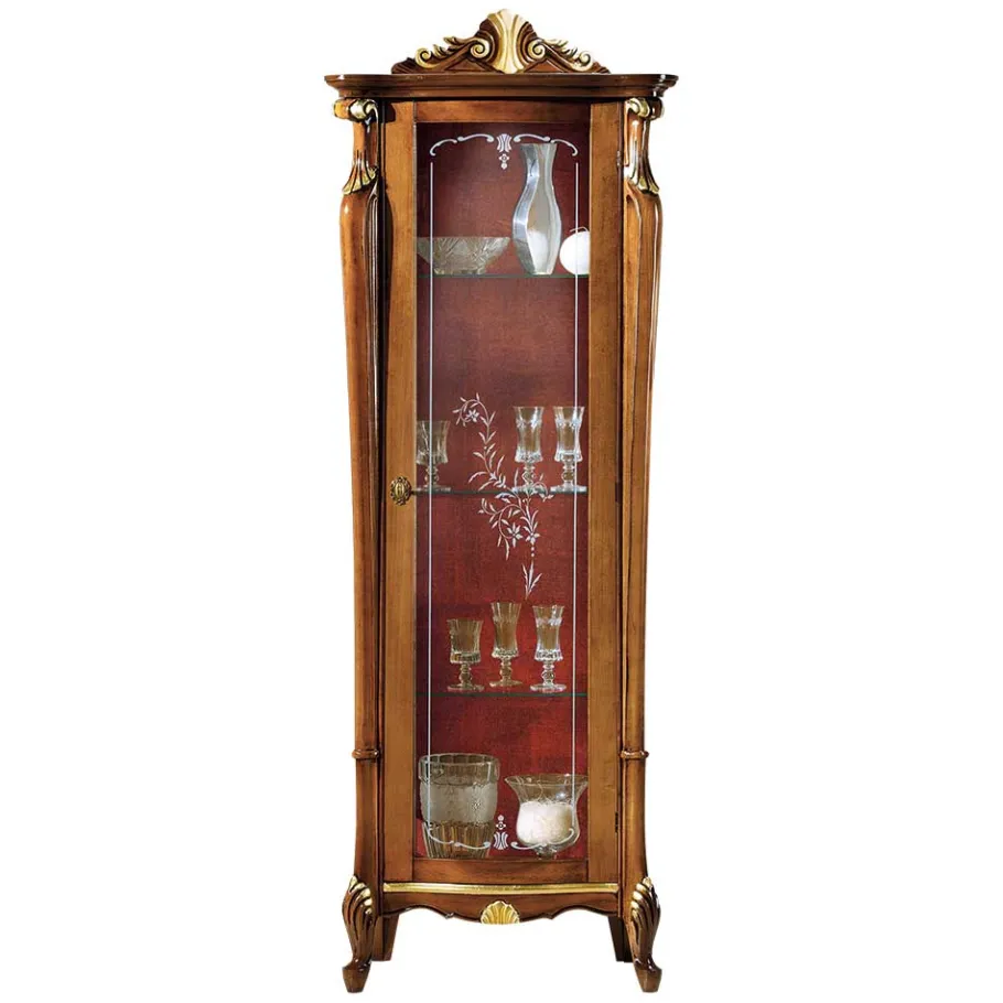 Online Wohnen Italienische Vitrine in Nussbaum & Gold & Rot - Carlenna I