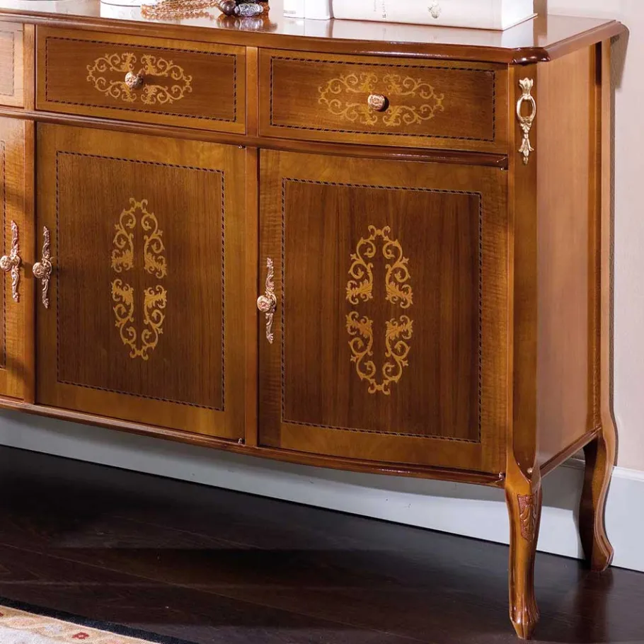 Clearance Wohnen Italienisches Barock Sideboard Natale in Nussbaum mit Intarsien