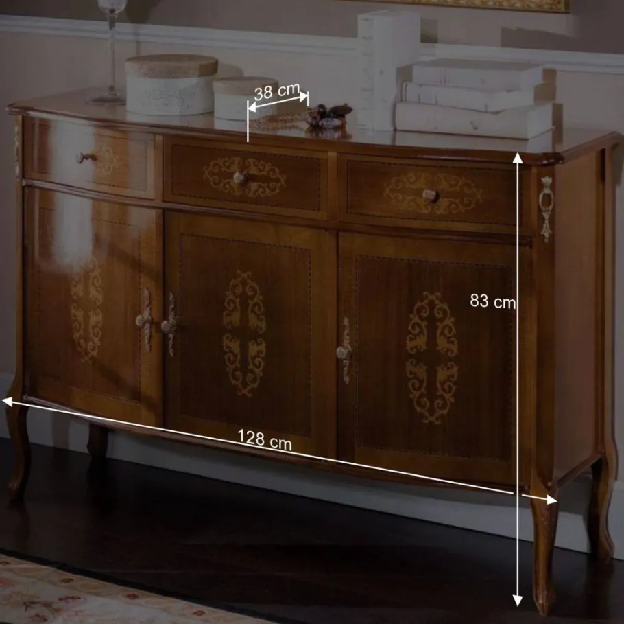 Clearance Wohnen Italienisches Barock Sideboard Natale in Nussbaum mit Intarsien