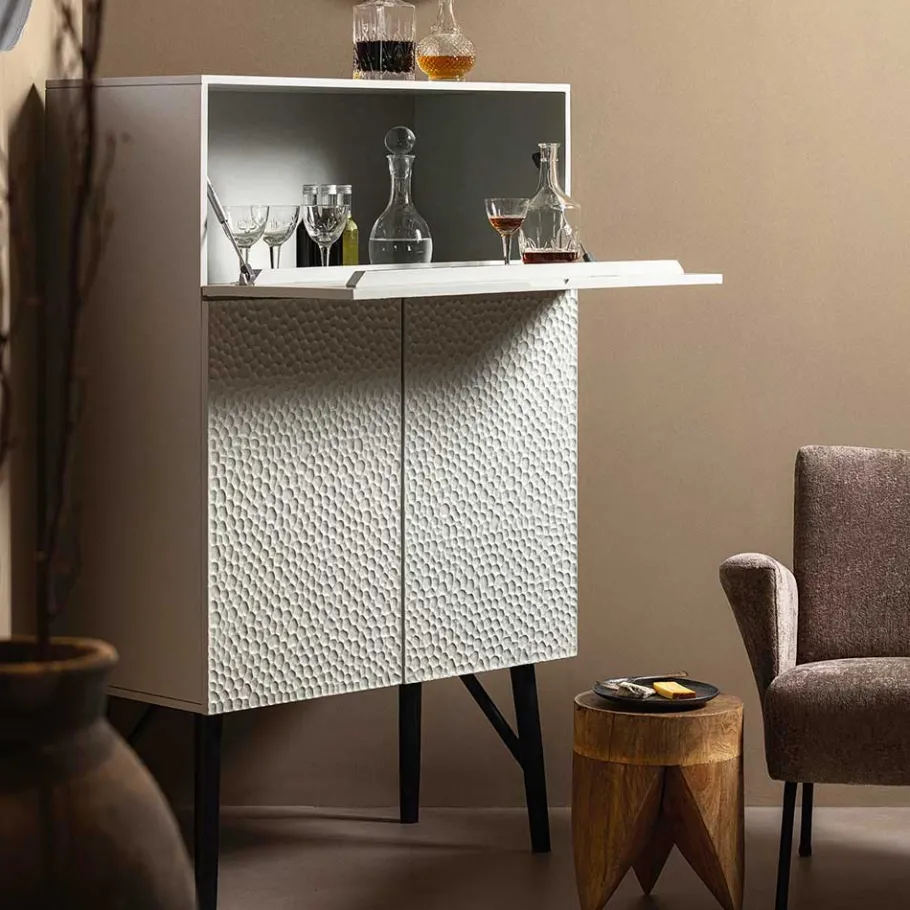 New Wohnen Japandi Barschrank in Hellgrau - Looning