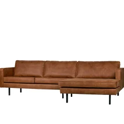 New Wohnen Kantiges Echtleder Ecksofa in Cognac Braun - Artemi