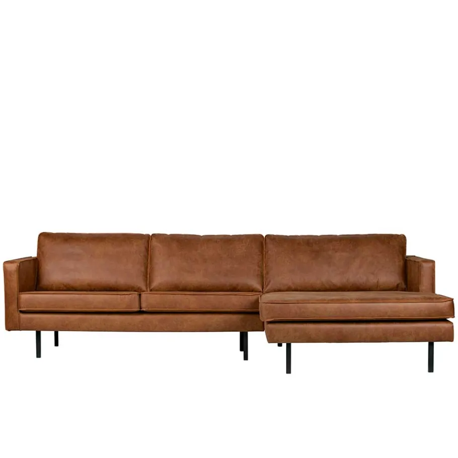 New Wohnen Kantiges Echtleder Ecksofa in Cognac Braun - Artemi
