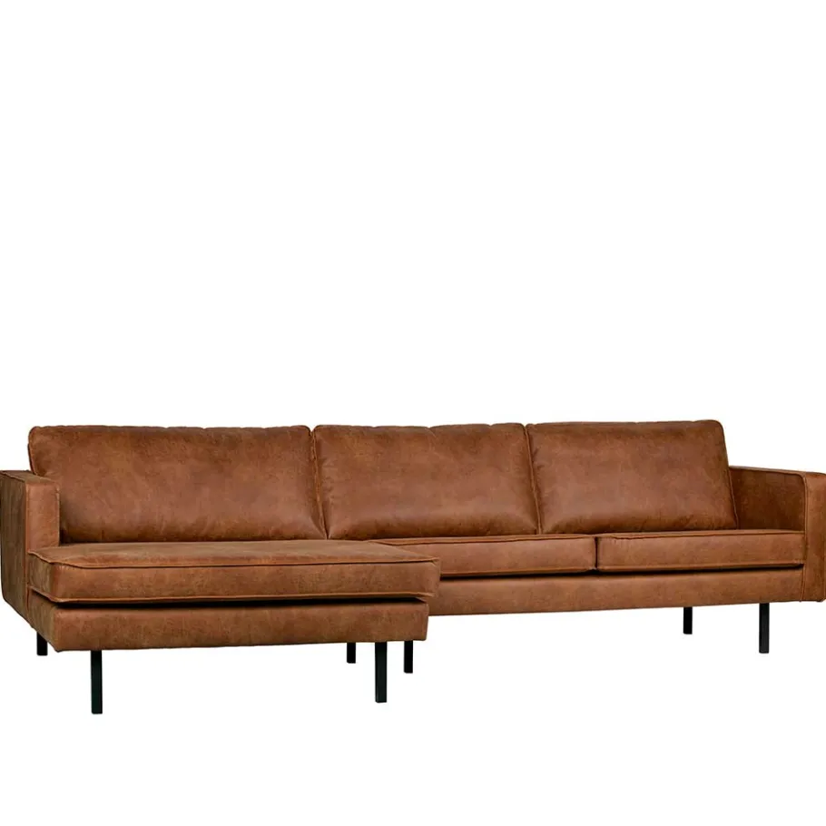 New Wohnen Kantiges Echtleder Ecksofa in Cognac Braun - Artemi