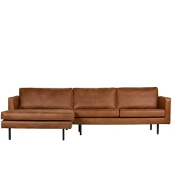 New Wohnen Kantiges Echtleder Ecksofa in Cognac Braun - Artemi