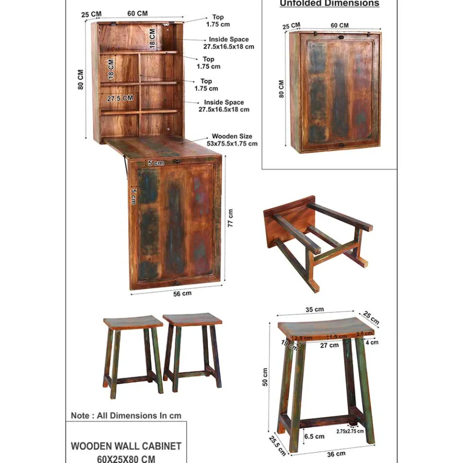 Hot Wohnen Küchenbar ausklappbar im Shabby Chic - Jamaica (dreiteilig)