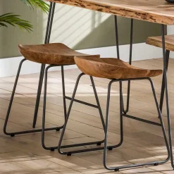 Hot Wohnen Küchenhocker mit Holzsitz & Bügelgestell - Ise (2er Set)