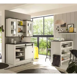 Clearance Wohnen Küchenmöbel mit Theke in Weiß & Grau - Eture (sechsteilig)