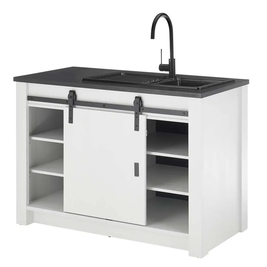 Clearance Wohnen Küchenmöbel mit Theke in Weiß & Grau - Eture (sechsteilig)