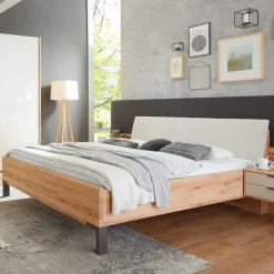 Hot Wohnen Kernbuche Designbett mit Kunstleder Kopfteil - Krofun