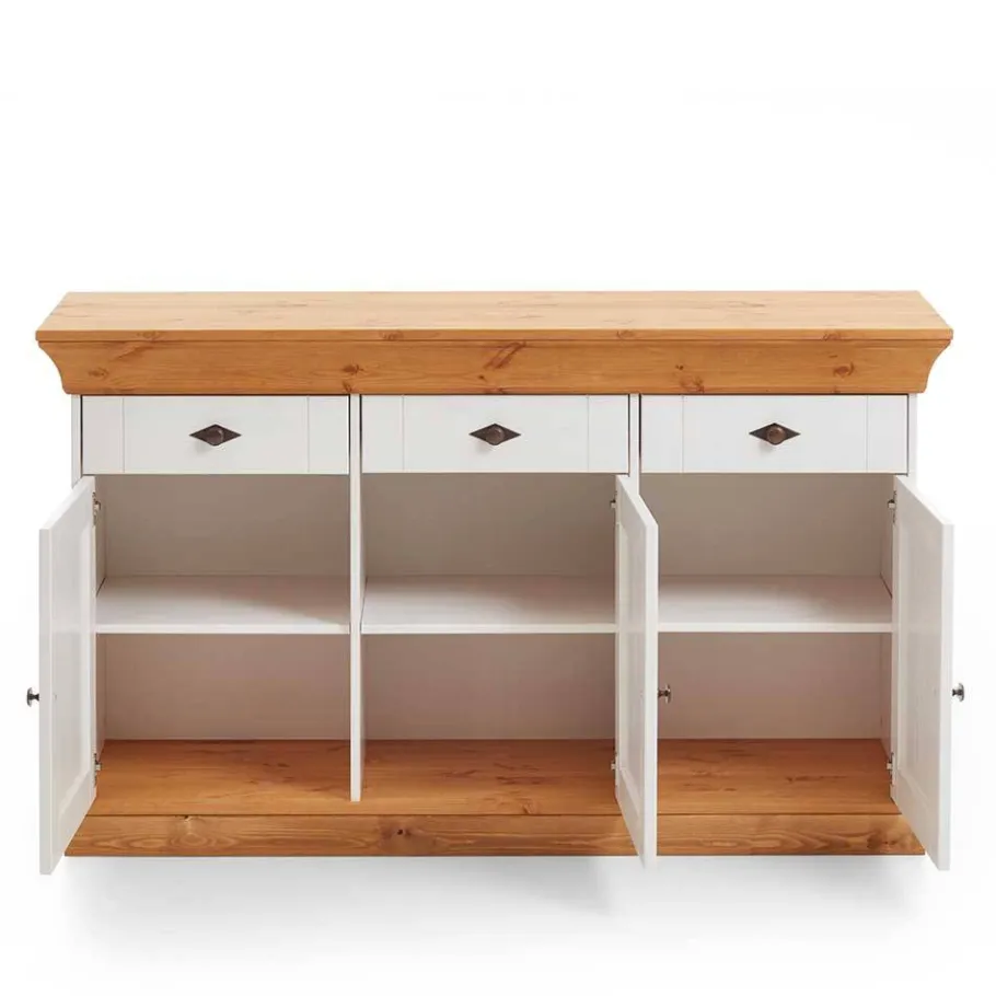Outlet Wohnen Kiefer Esszimmer Sideboard Sibiuta in Weiß