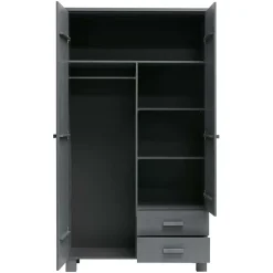 Best Wohnen Kiefernholz Kleiderschrank in Grau dunkel - Isnos I