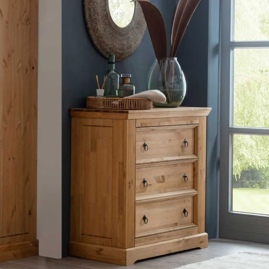 Online Wohnen Kiefernholz Landhaus Kommode mit 42cm Tiefe - Voeca