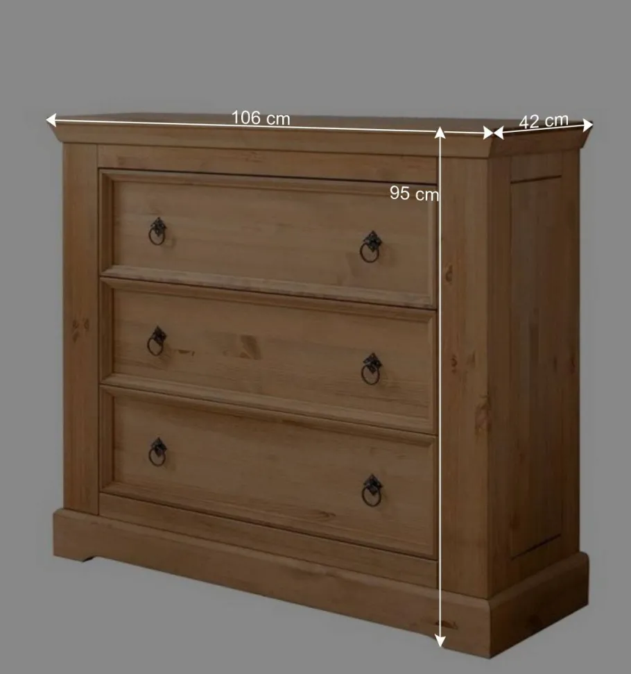 Online Wohnen Kiefernholz Landhaus Kommode mit 42cm Tiefe - Voeca