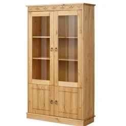 New Wohnen Kiefernholz Vitrine gebeizt und geölt - Goro