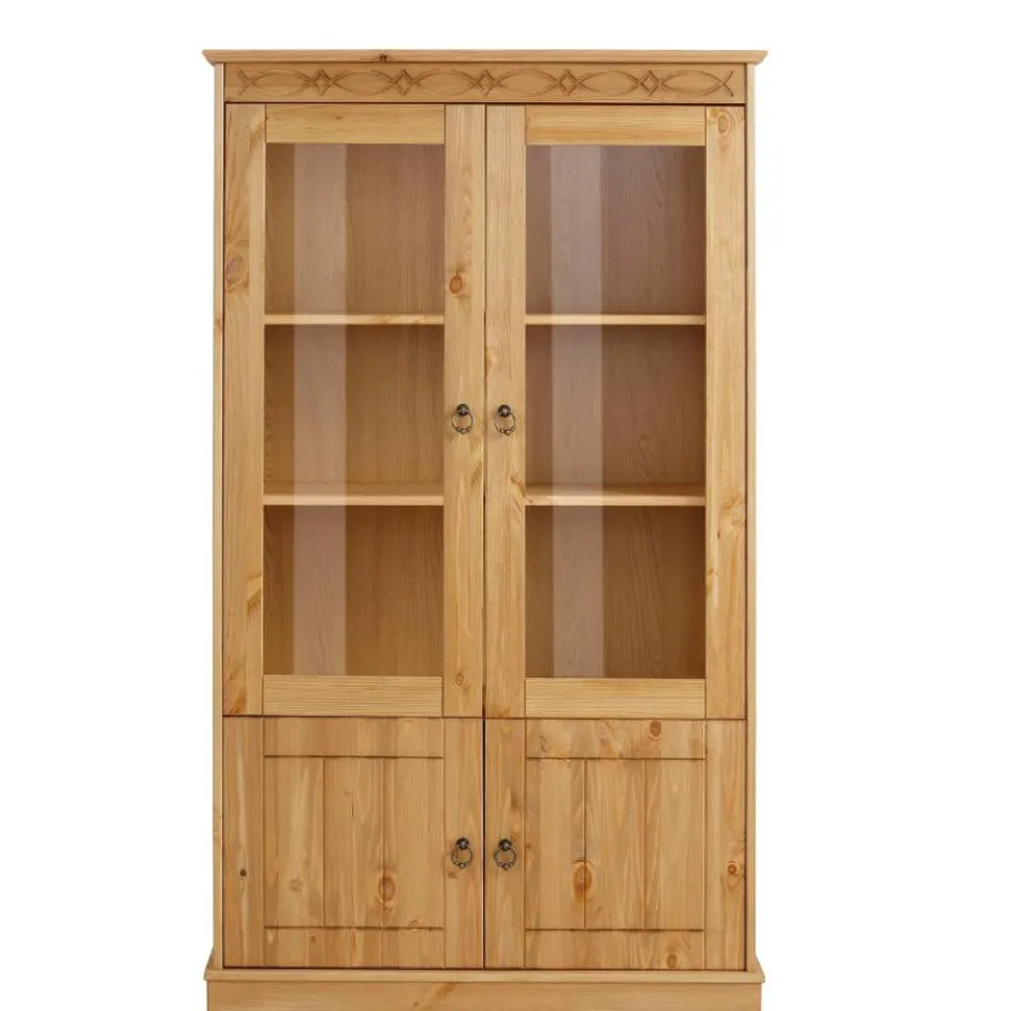 New Wohnen Kiefernholz Vitrine gebeizt und geölt - Goro