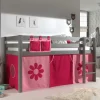Hot Wohnen Kinder-Hochbett in Grau mit Spielvorhang - Helma