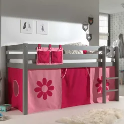 Hot Wohnen Kinder-Hochbett in Grau mit Spielvorhang - Helma