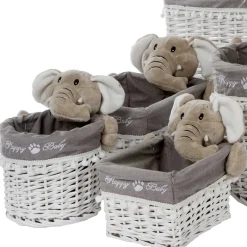 Best Wohnen Kinderzimmer Korb Set mit Elefantenköpfen Plüsch - Isipia (fünfteilig)
