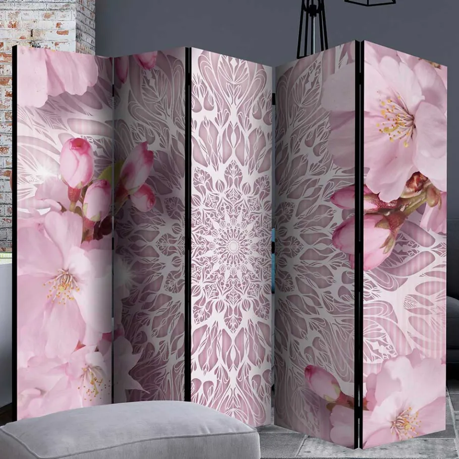 New Wohnen Klappbarer Paravent in Rosa & Weiß - Carika