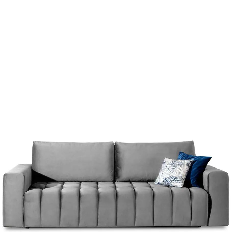 New Wohnen Klappcouch in Hellgrau Samtbezug - Grosky