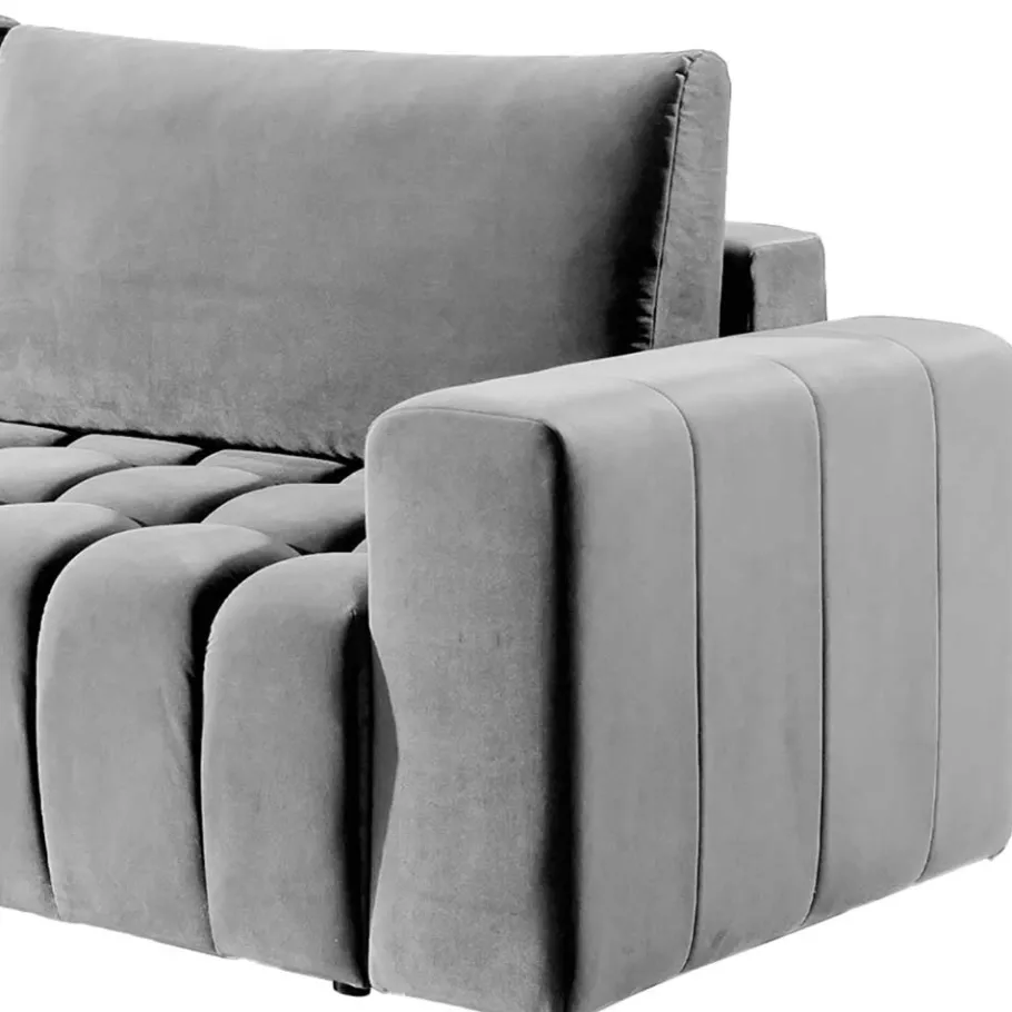 New Wohnen Klappcouch in Hellgrau Samtbezug - Grosky