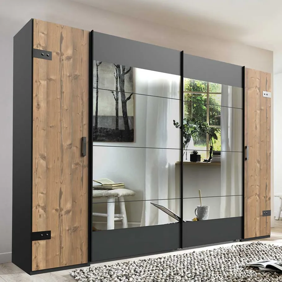 Clearance Wohnen Kleiderschrank in Tanne Dekor & Grau - Ardila