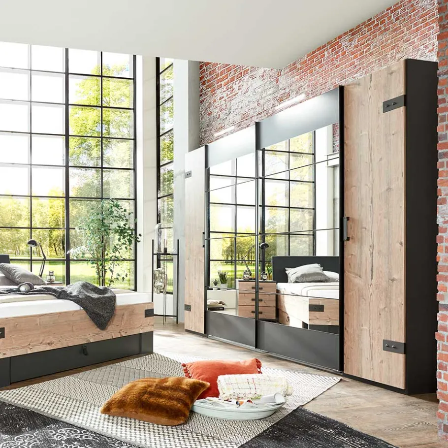 Clearance Wohnen Kleiderschrank in Tanne Dekor & Grau - Ardila