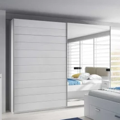 Discount Wohnen Kleiderschrank mit Schwebetüren in Esche Weiß - Pruducia