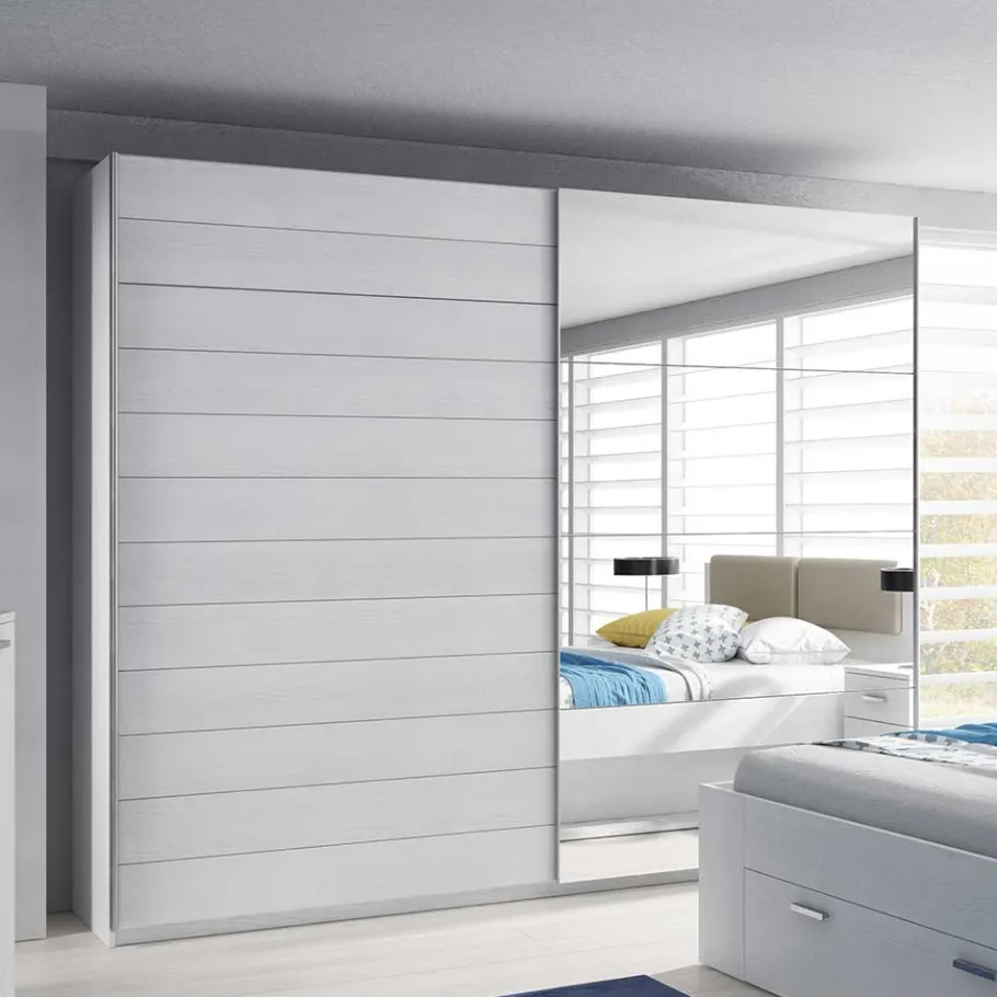 Discount Wohnen Kleiderschrank mit Schwebetüren in Esche Weiß - Pruducia