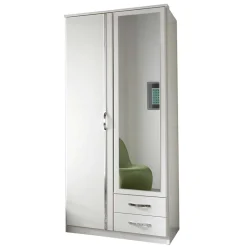 Sale Wohnen Kleiderschrank mit Spiegel in Weiß & Chrom - Miracella