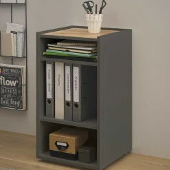 New Wohnen Kleines Ordnerregal in Anthrazit & Wildeiche Dekor - Ahilav