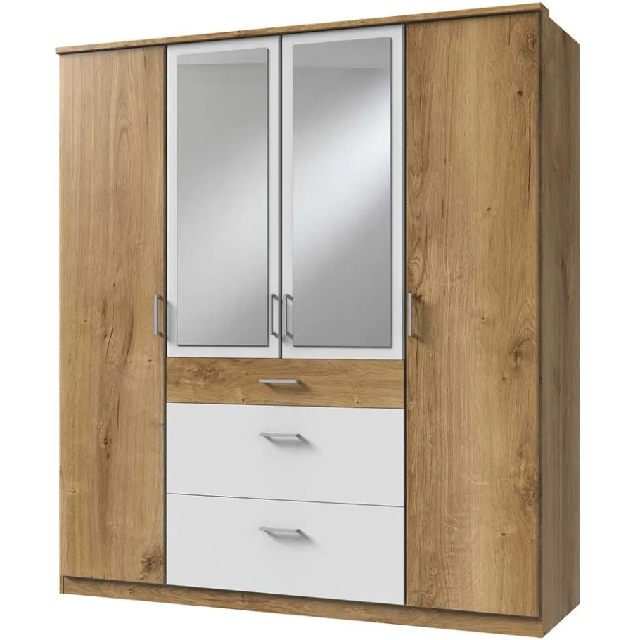 New Wohnen Kombi Kleiderschrank in Plankeneiche mit Weiß - Curacao