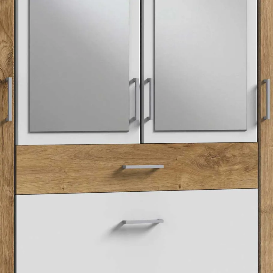 New Wohnen Kombi Kleiderschrank in Plankeneiche mit Weiß - Curacao