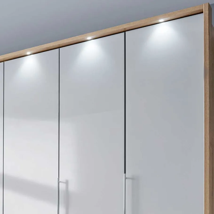 Outlet Wohnen Kombi Kleiderschrank in Weiß Glas & Eiche Bianco - Nuetran