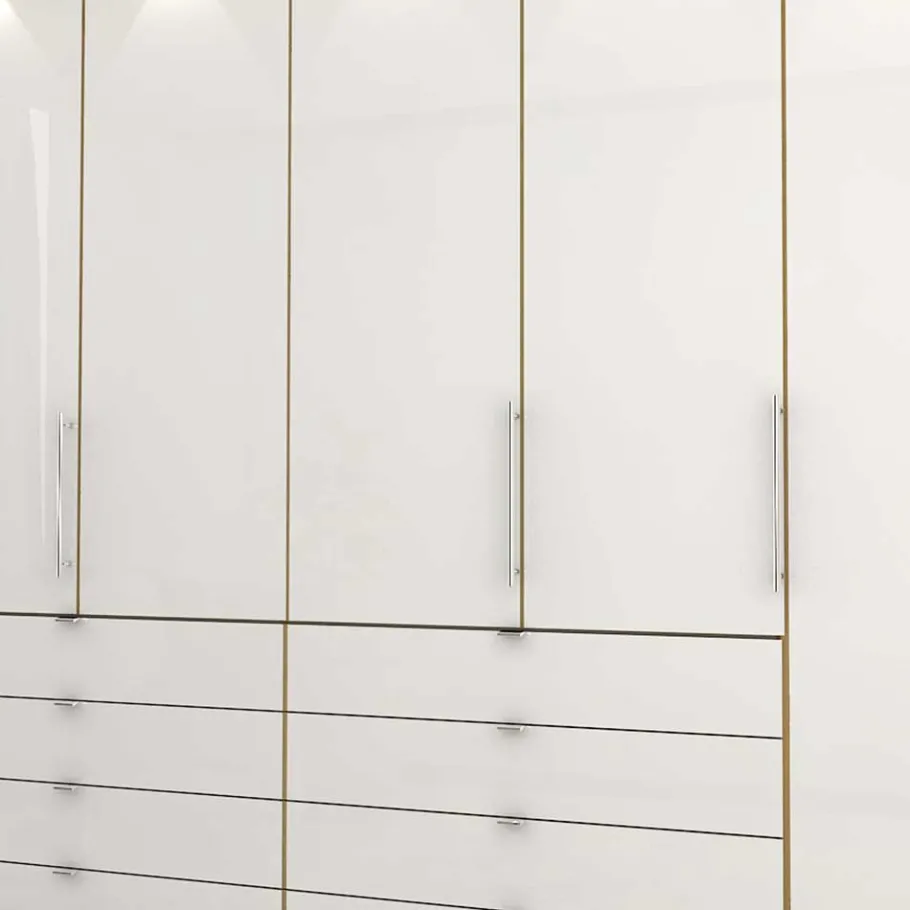 Outlet Wohnen Kombi Kleiderschrank in Weiß Glas & Eiche Bianco - Nuetran