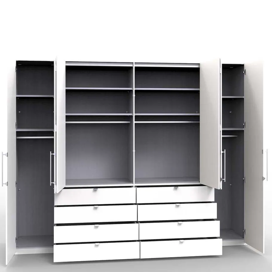 Outlet Wohnen Kombi Kleiderschrank in Weiß Glas & Eiche Bianco - Nuetran