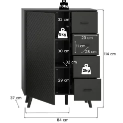 Hot Wohnen Kombi-Highboard in Mattgrau - Natal