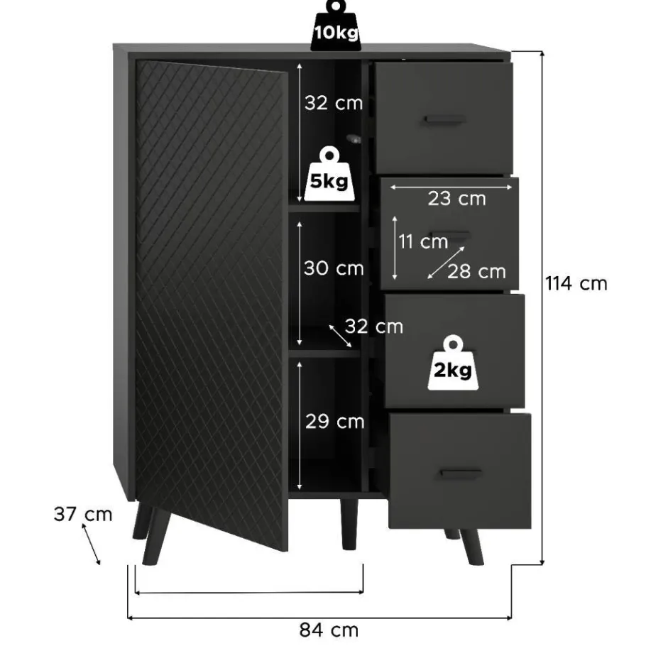 Hot Wohnen Kombi-Highboard in Mattgrau - Natal