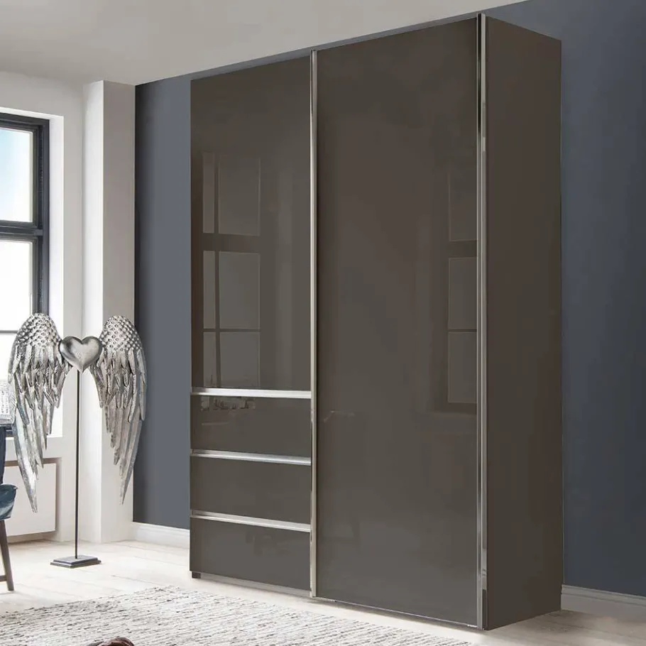 Sale Wohnen Kombi-Kleiderschrank in Braun Glasfront - 165 cm - Preema
