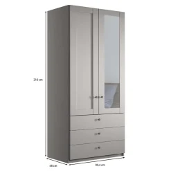 Best Wohnen Kombi-Kleiderschrank 1m breit in Hellgrau - Ridonna
