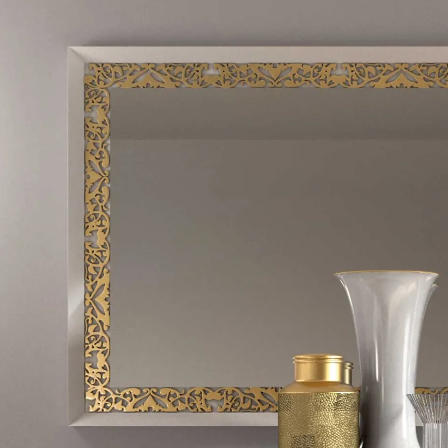 Outlet Wohnen Kommode & Spiegel in Weiß & Gold - Valganios (zweiteilig)