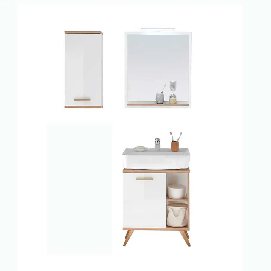 Discount Wohnen Kompakte Badmöbel im Skandi Design - Timur (dreiteilig)