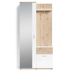 Outlet Wohnen Kompaktgarderobe in Weiß und Wildeiche Optik - Yumagno