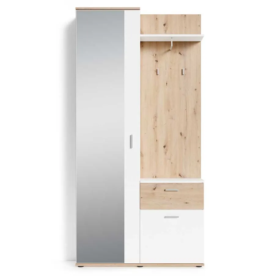 Outlet Wohnen Kompaktgarderobe in Weiß und Wildeiche Optik - Yumagno